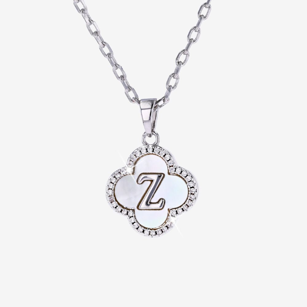 Real Mother Of Pearl Clover Initial Z Necklace