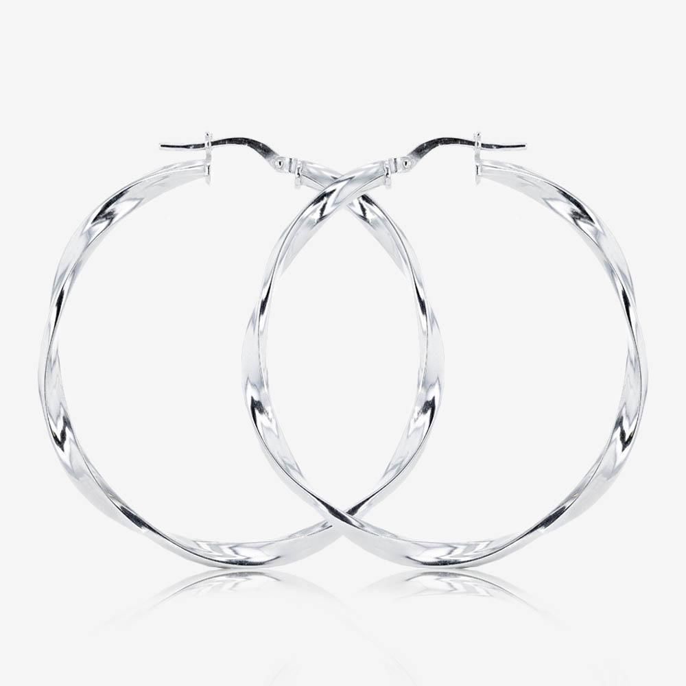 Sterling Silver Twist Hoop Earrings 40mm