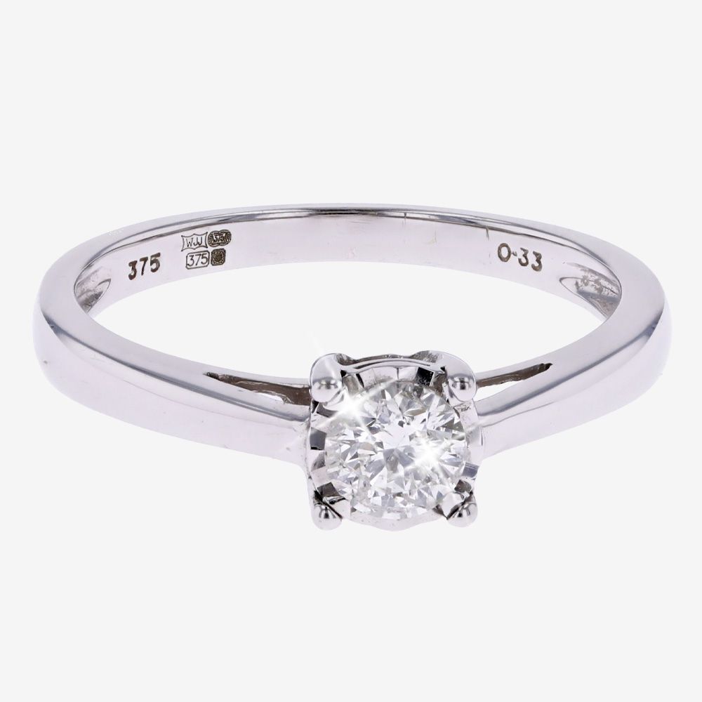 Second Hand 9ct White Gold Diamond Solitaire Ring .33ct