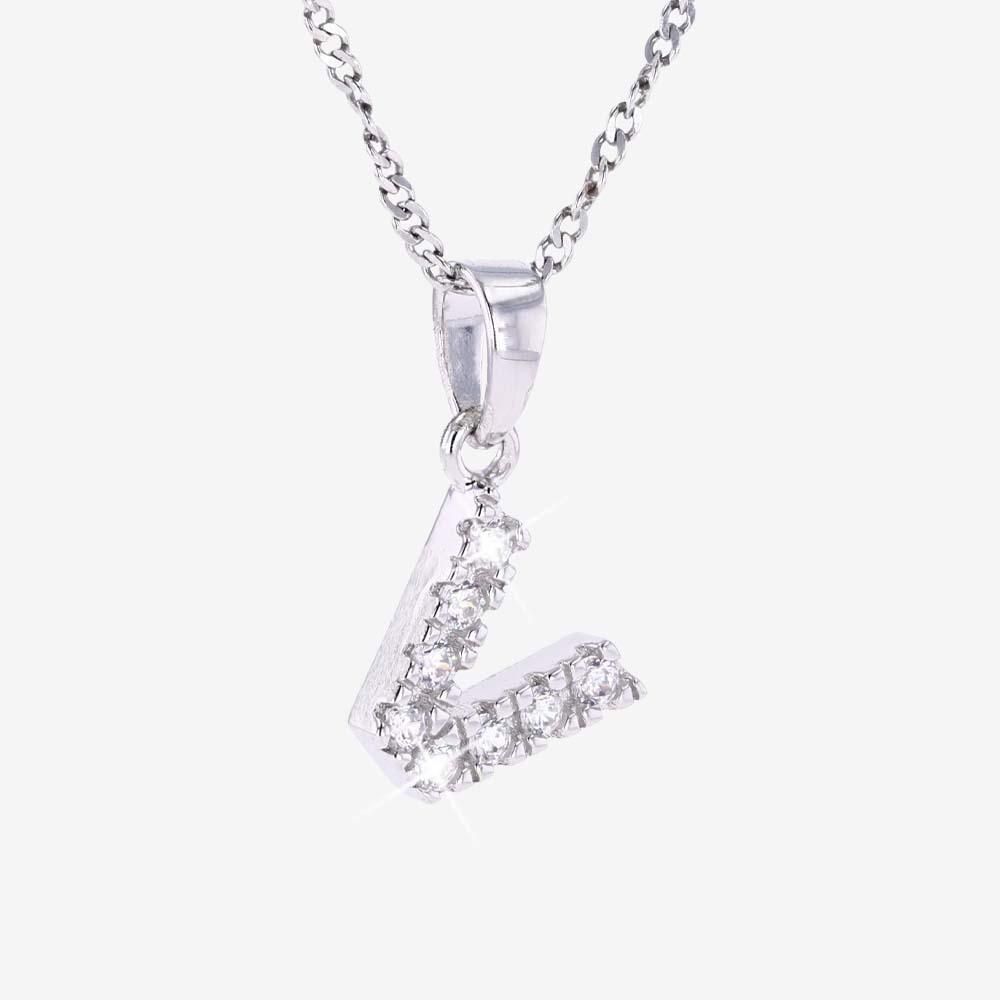 Sterling Silver V Initial Necklace