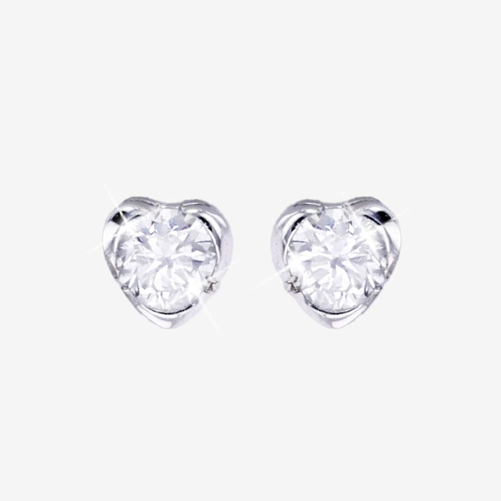 Sterling Silver Real Diamond Lab-Grown Mini Heart Stud Earrings .10ct