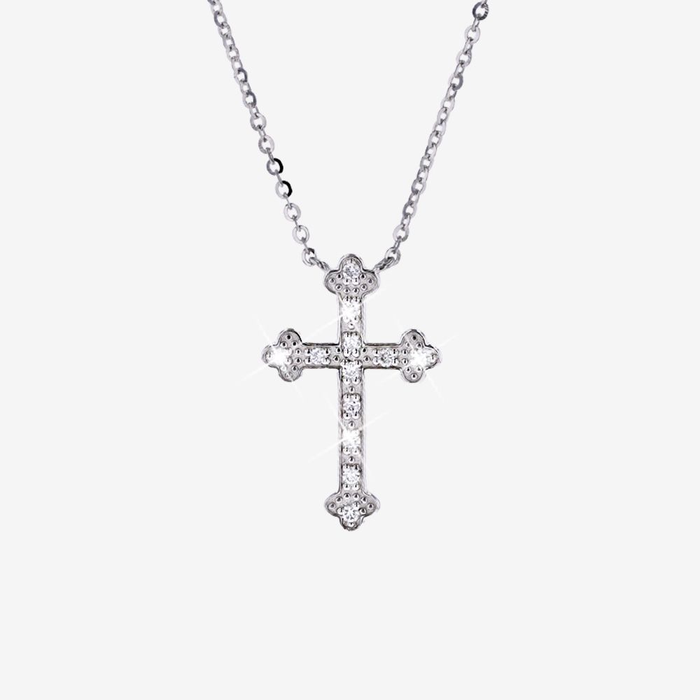 Sterling Silver Real Diamond Lab-Grown Cross Necklace .10ct