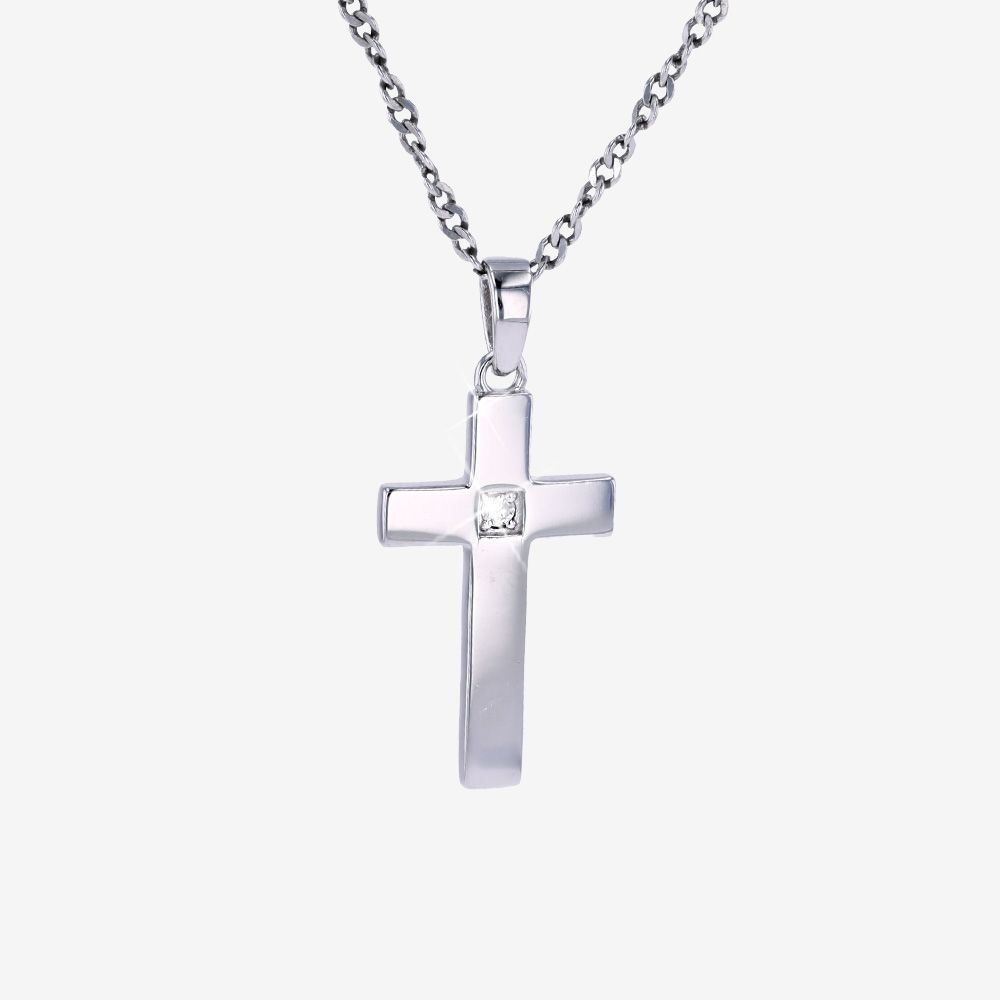 Sterling Silver Real Diamond Lab-Grown Small Cross Necklace 