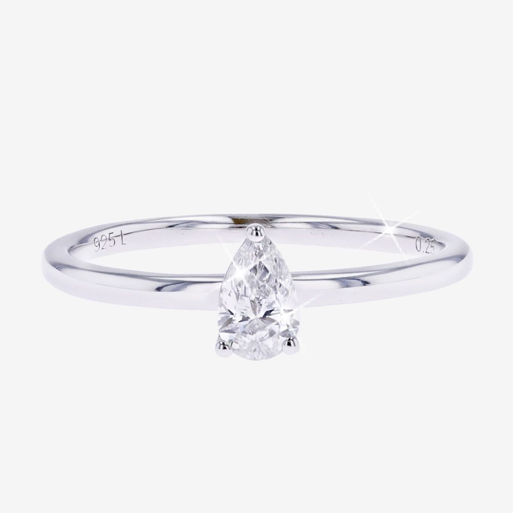 Real Diamond Lab-Grown Sterling Silver Solitaire Pear .25ct