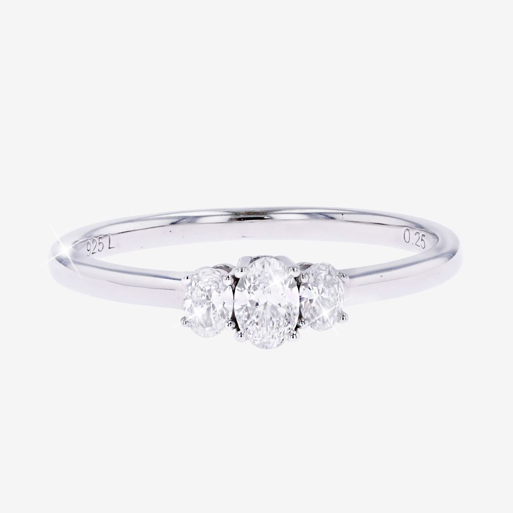 Real Diamond Lab-Grown Sterling Silver 3 Stone Ring Oval .25ct