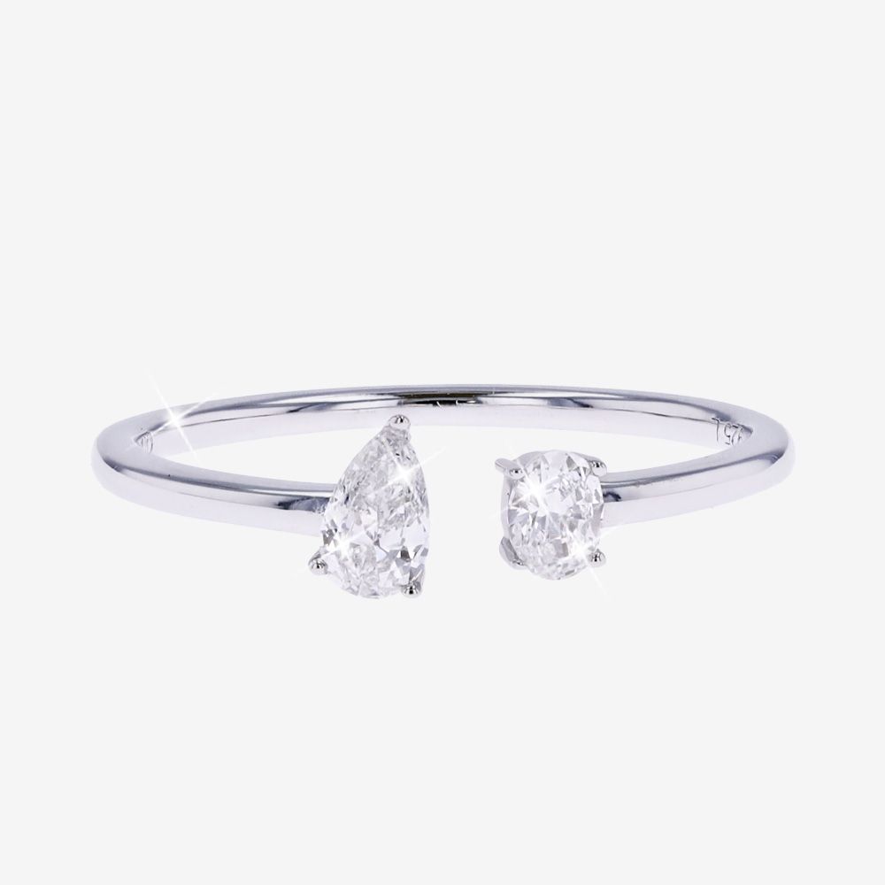 Real Diamond Lab-Grown Sterling Silver 2 Stone Ring, Oval + Pear .25ct