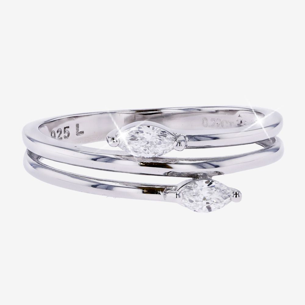 Real Diamond Lab-Grown Sterling Silver 2 Stone Triple Band Ring .22ct