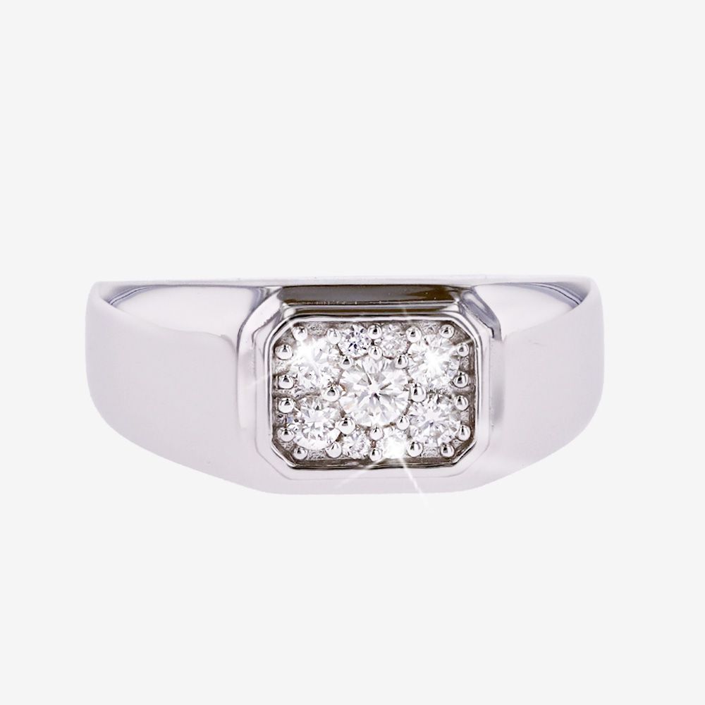 Mens Real Diamond Lab-Grown Designer Sterling Silver Ring .30ct