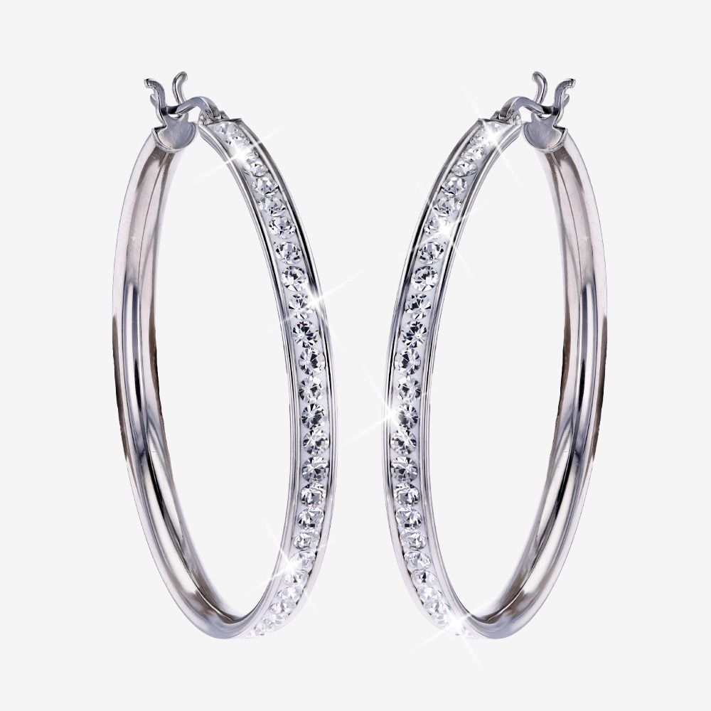 Sterling Silver Crystal Hoop Earrings - Ex Large