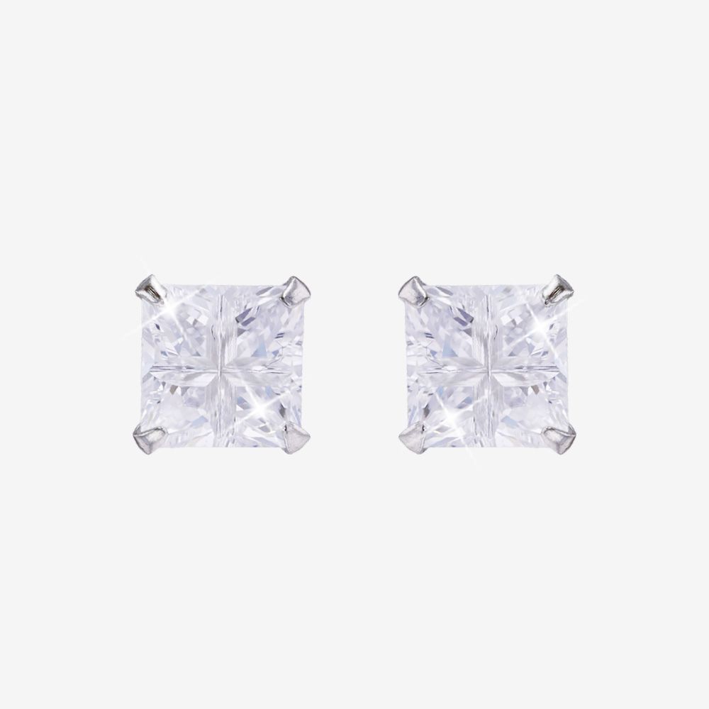 Silver DiamonFlash&reg; Square Stud Earrings