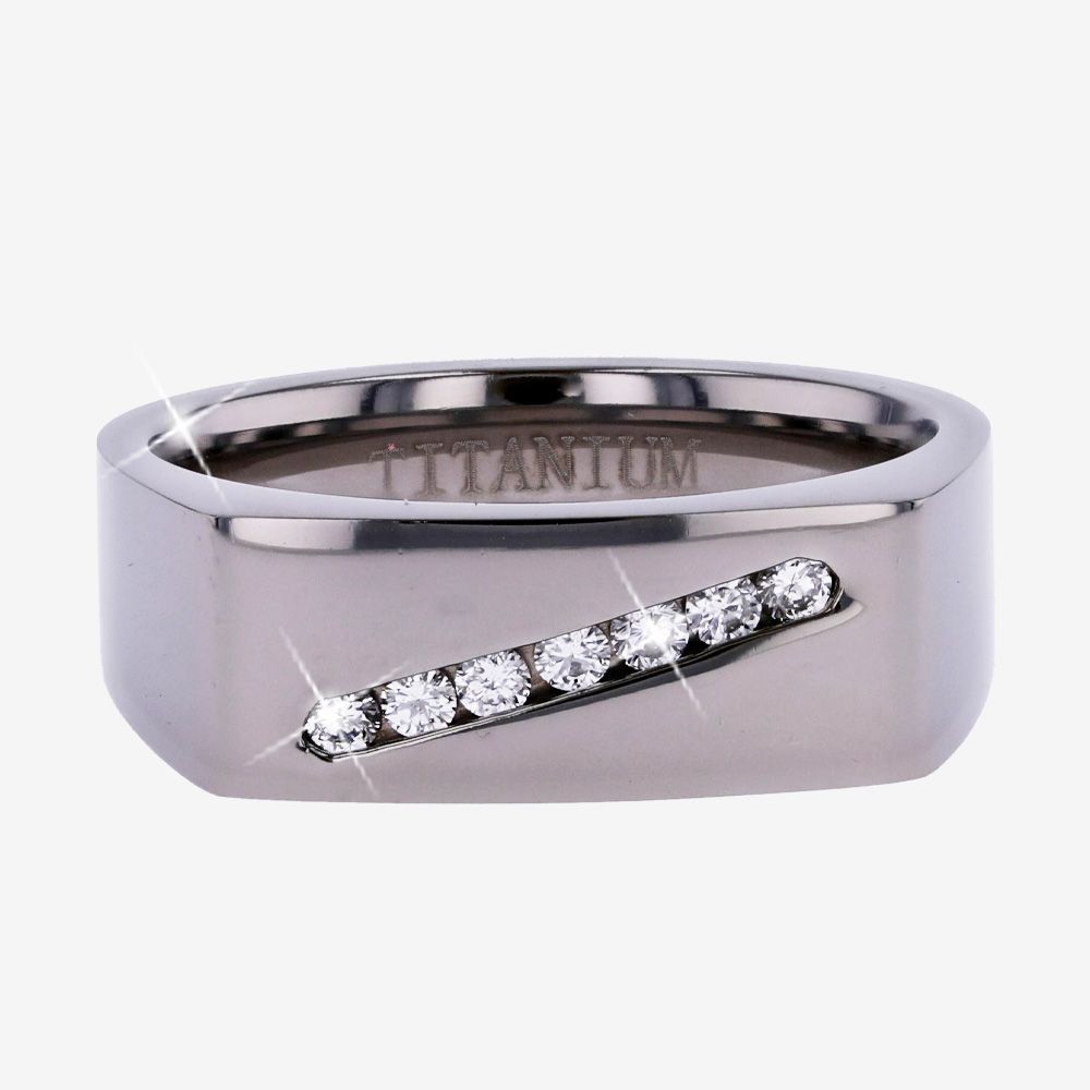 Mens Real Diamond Lab-Grown Titanium Ring .21ct