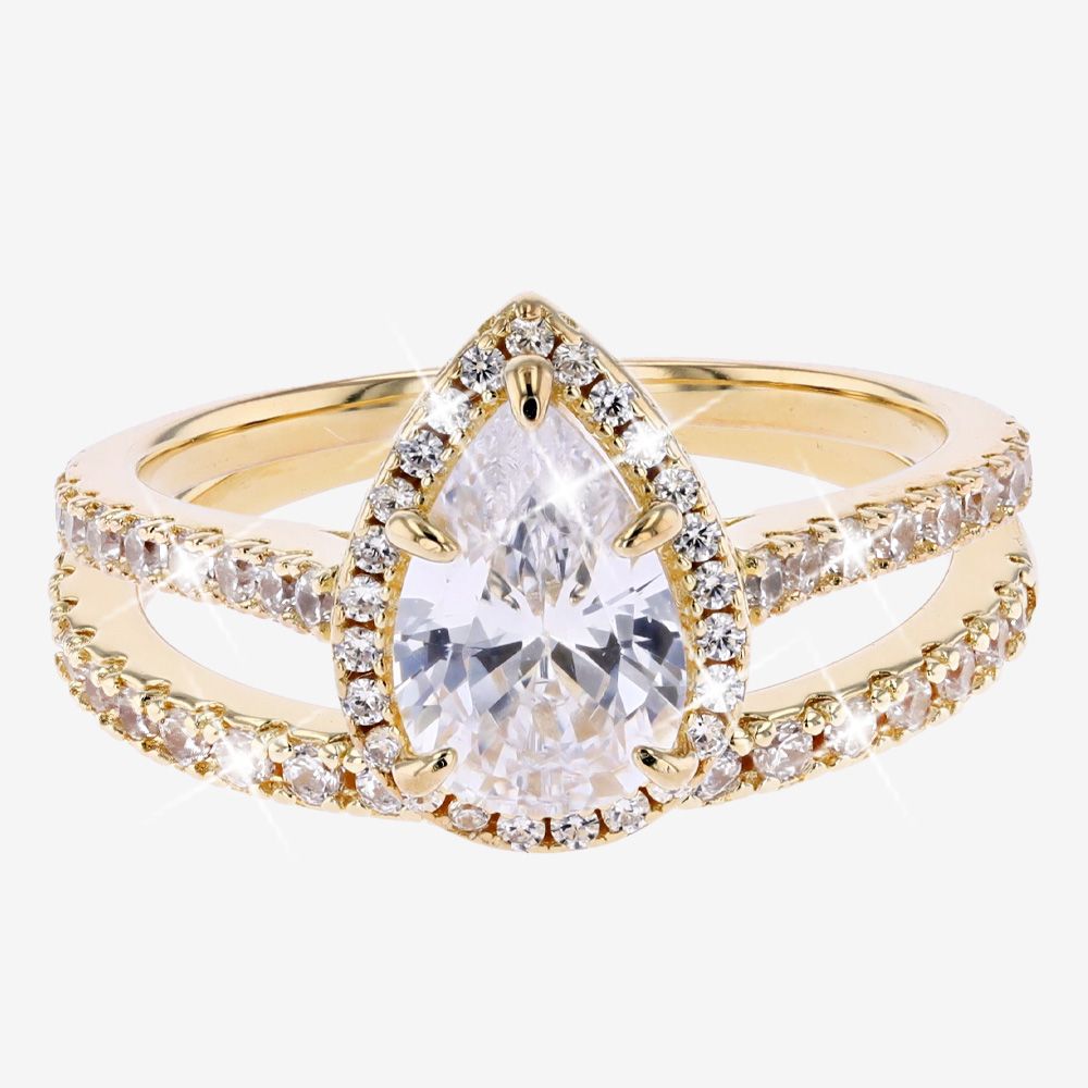 18ct Gold Vermeil On Silver 2 Ring Duet Set - Pear