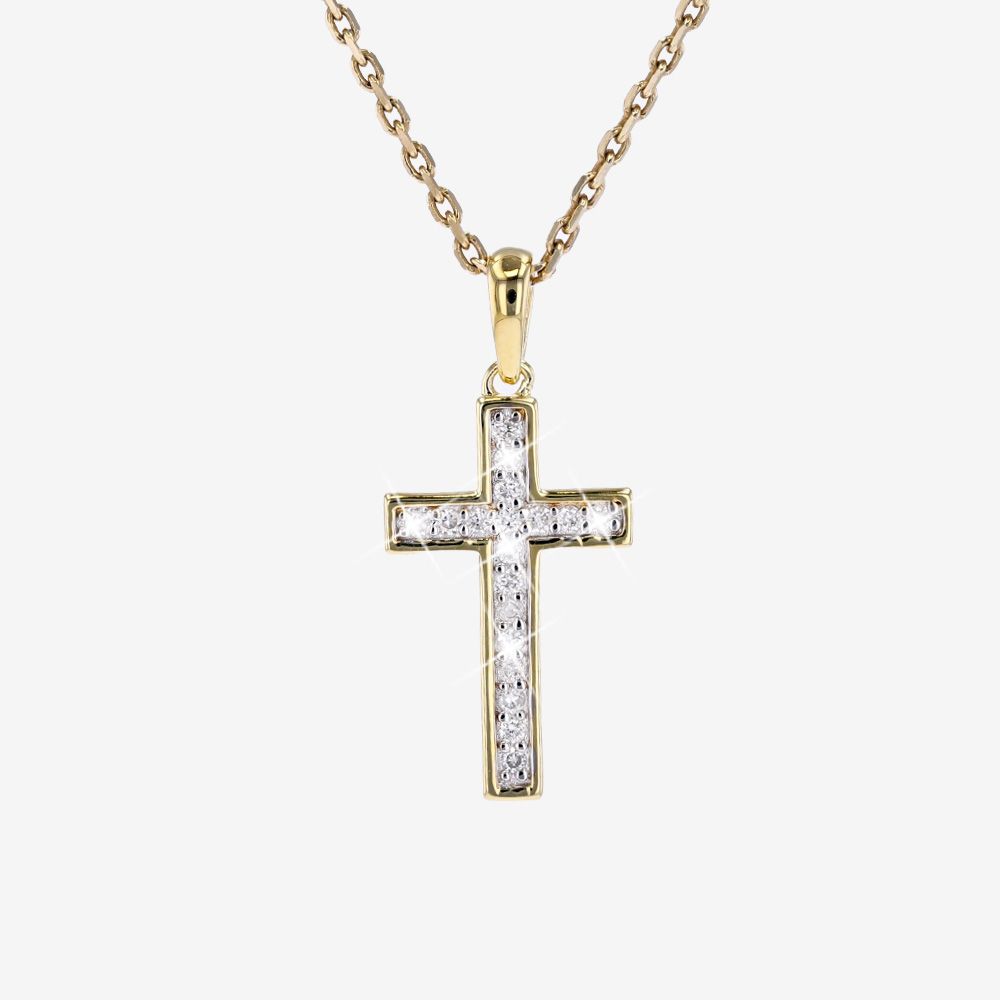 18ct Gold Vermeil On Silver Real Diamond Lab-Grown Cross Necklace .10ct