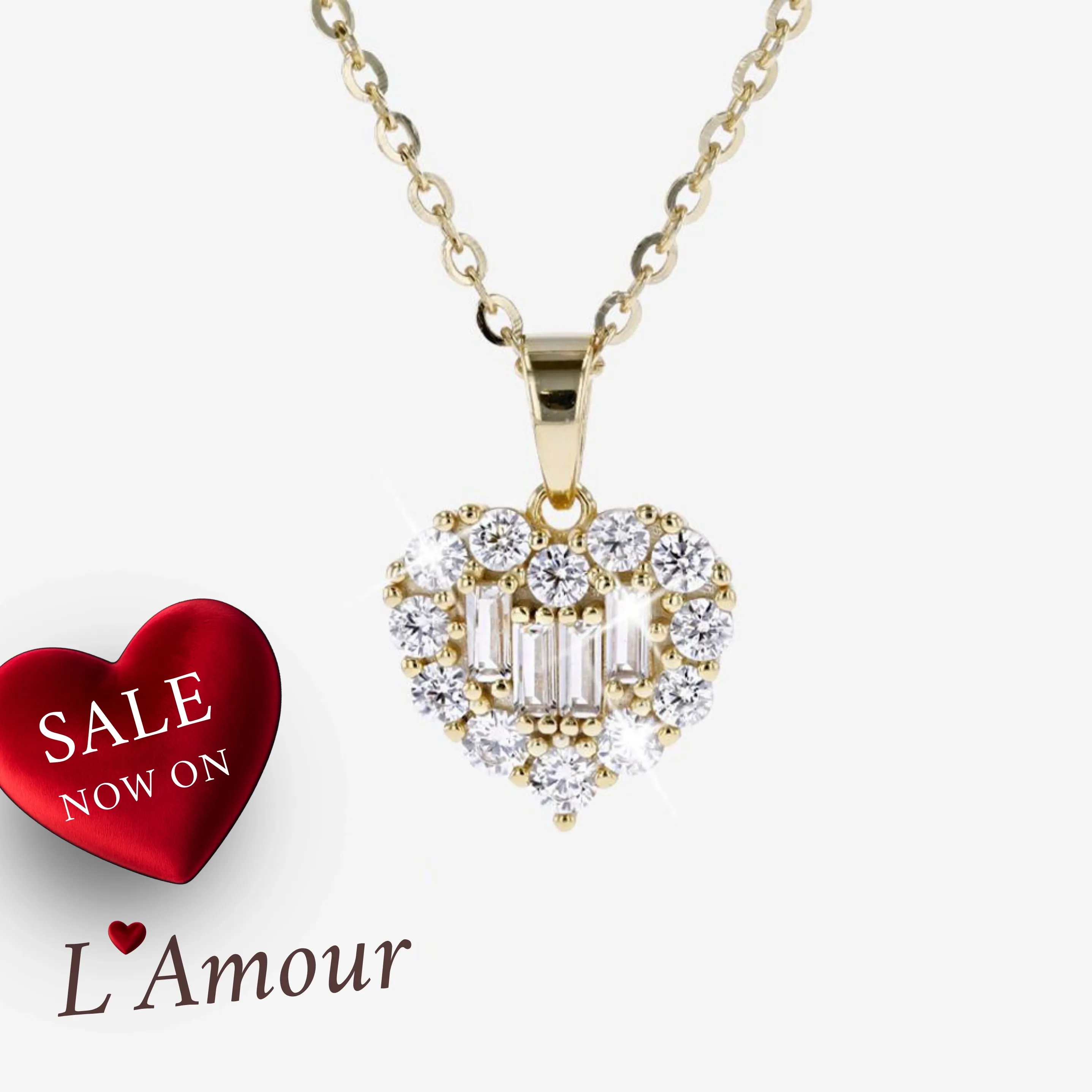 18ct Gold On Silver Heart Necklace, Baguette | Warren James
