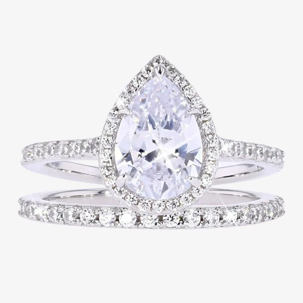 Sterling Silver Ring Duet Set Pear Warren James