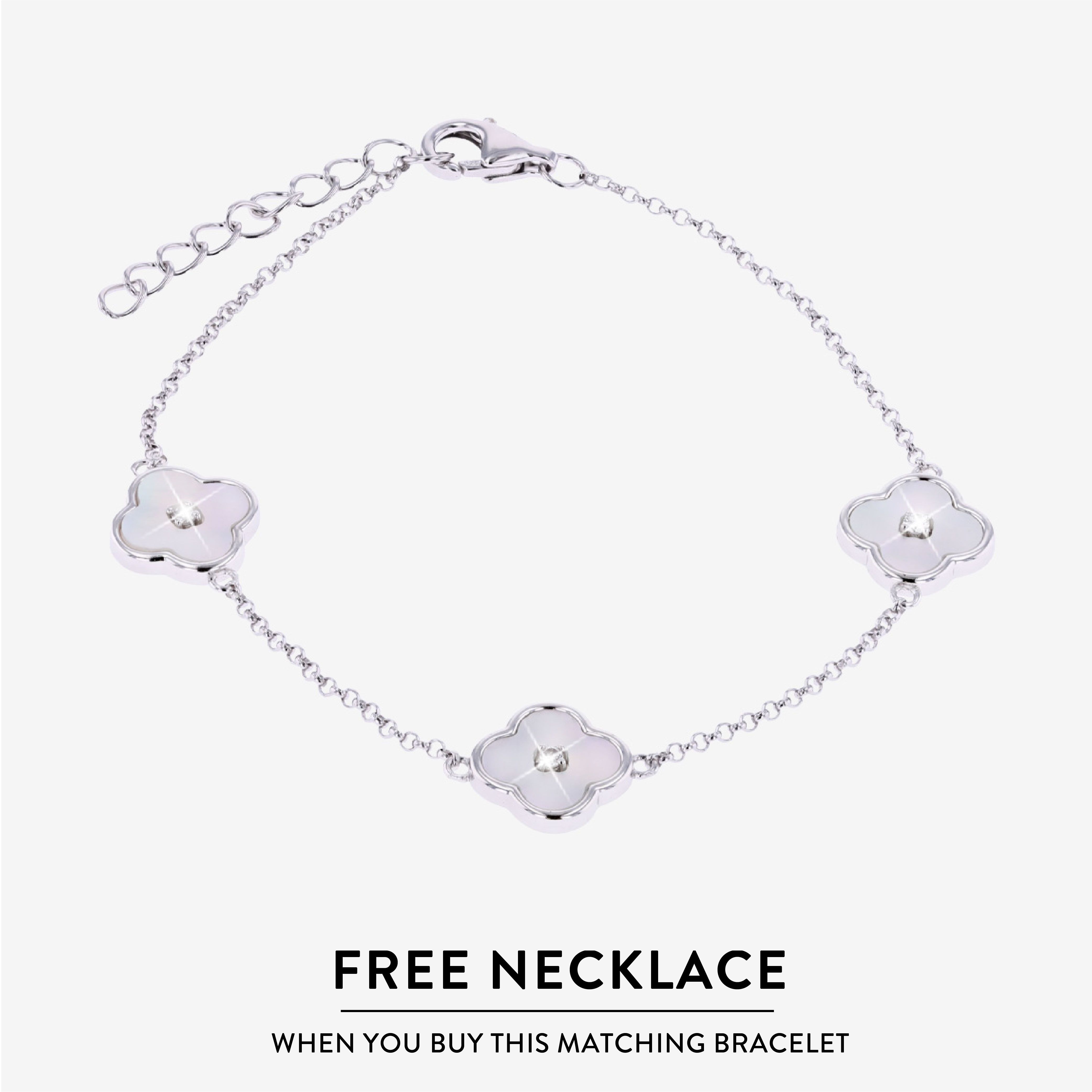 Sterling Silver Real Diamond Lab-Grown Bracelet, 4 Leaf Clover